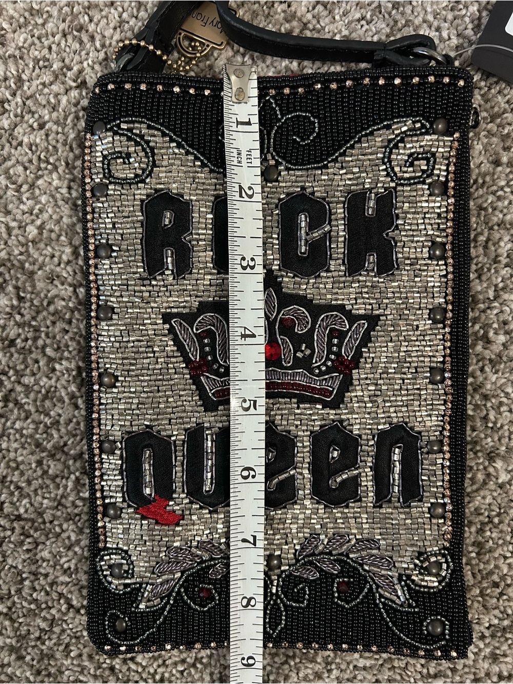 Mary Frances Rock Queen Beaded Mini Crossbody - Black, Silver, Red - Picture 6 of 8